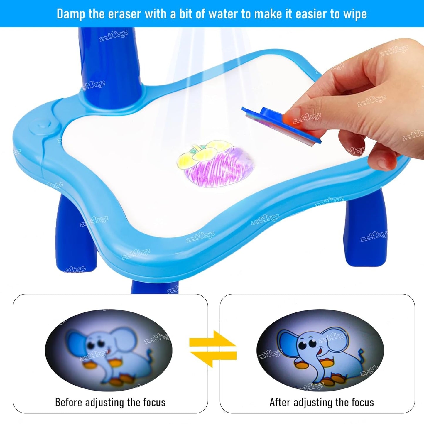 Kids Drawing Projector Painting Desk with 12 Color Pens, 3 Slide Patterns & Table Lamp – Creative Educational Toy