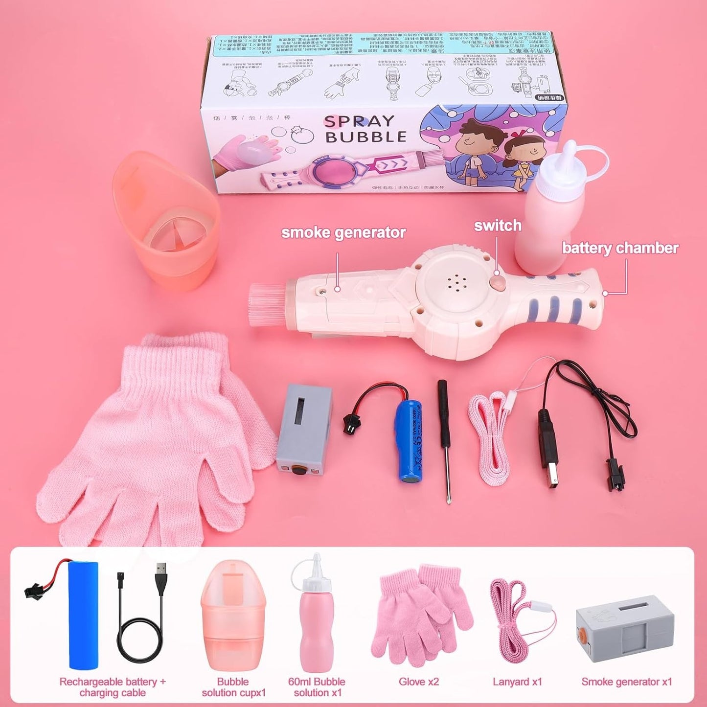 AIERSA Magic Smoke Bubble Wand Machine with Lights & Gloves โ Colorful Bubble Maker Toy for Kids & Adults