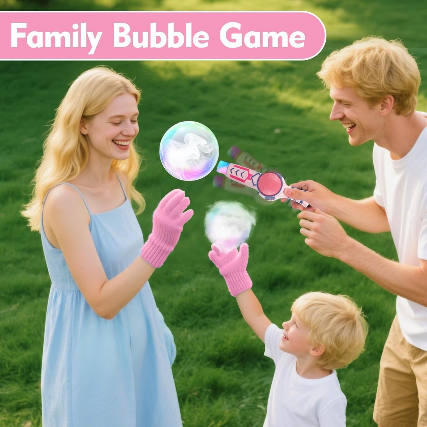 AIERSA Magic Smoke Bubble Wand Machine with Lights & Gloves – Colorful Bubble Maker Toy for Kids & Adults