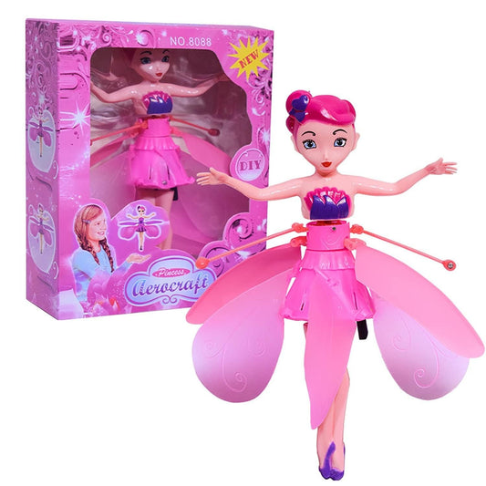 URM Enterprises Magical Flying Fairy Doll – Hand Sensor Control, USB Powered Rainbow Glitter Flying Princess Toy