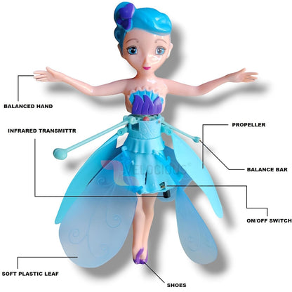 URM Enterprises Magical Flying Fairy Doll – Hand Sensor Control, USB Powered Rainbow Glitter Flying Princess Toy